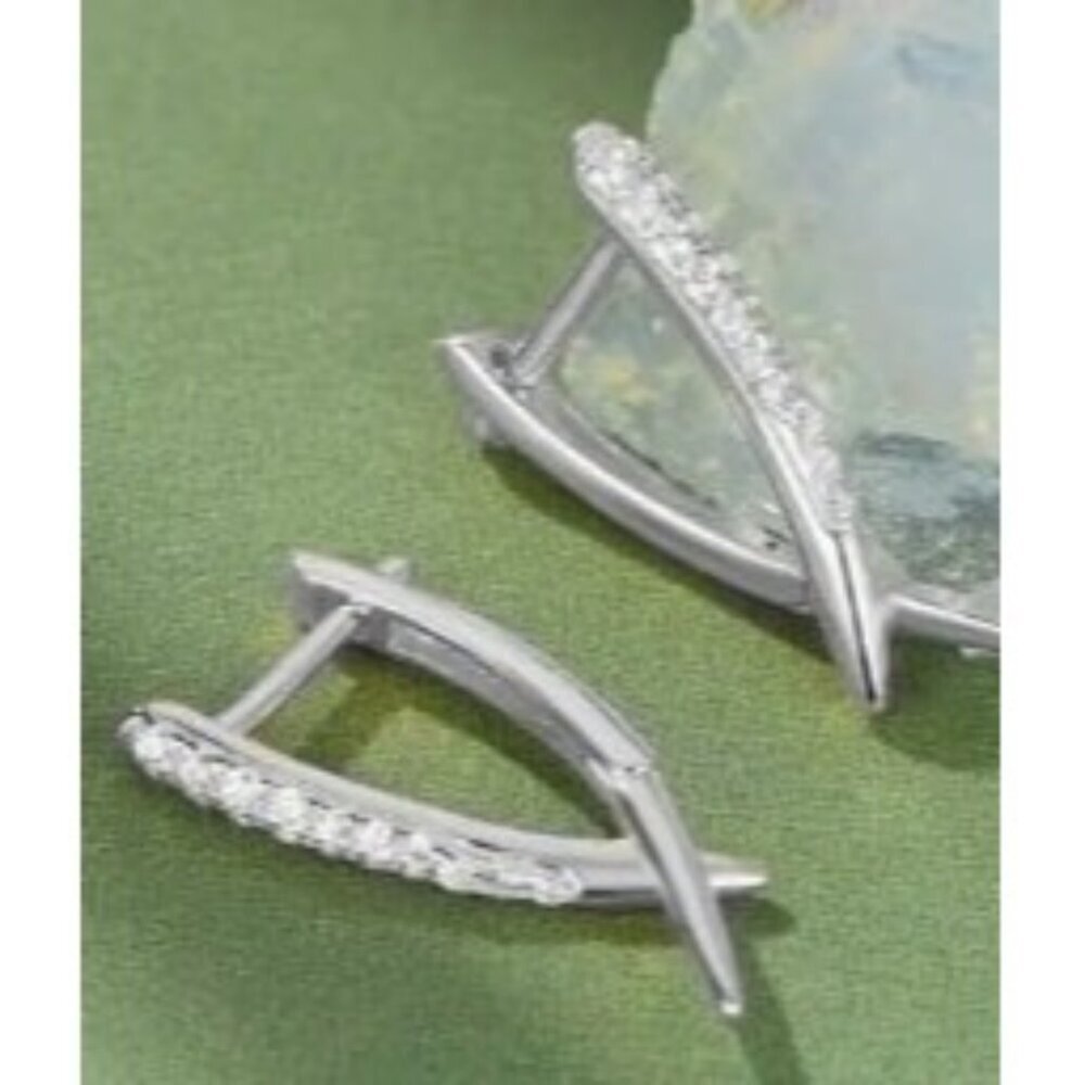 18k White Gold Plated Sterling Silver Simulated Diamond Zircon Earrings - Picture 3 of 5